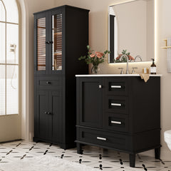 67.57" Tall Bathroom Storage Cabinet & 30" Bathroom Vanity with Sink Combo, Freestanding Modern Cabinet Set with Glass Doors, Drawer Storage, Adjustable Shelves & Soft-Close Design