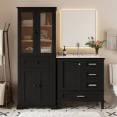 67.57" Tall Bathroom Storage Cabinet & 30" Bathroom Vanity with Sink Combo, Freestanding Modern Cabinet Set with Glass Doors, Drawer Storage, Adjustable Shelves & Soft-Close Design