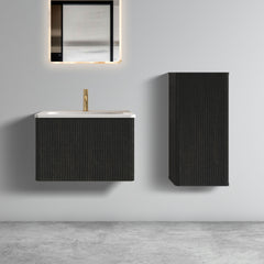 U056-Etna24W-308 Etna 24" Striped Brushed Black Oak Floating Bathroom Vanity with White Ceramic Sink, Bathroom Vanity for Modern Bathroom, One-Piece White Sink Basin without Drain, Pre-assembled