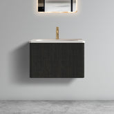 U056-Etna24W-308 Etna 24" Striped Brushed Black Oak Floating Bathroom Vanity with White Ceramic Sink, Bathroom Vanity for Modern Bathroom, One-Piece White Sink Basin without Drain, Pre-assembled