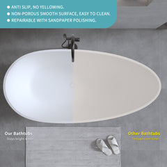 59'' Solid Surface Matte Tub, Freestanding Solid Surface Resin Stone Bathtub, Solid Surface Matte White Soaking Tub,Free Standing Tub with Overflow and Pop-up Drain, Matte White