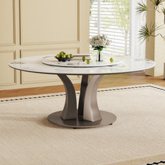 59" Round Dining Table with Rotating Lazy Susan & Heat-Resistant Sintered Stone Top for Dining Room,Kitchen(Table Only)