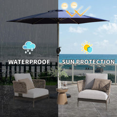 7.5FT Patio Umbrella, Outdoor Table Umbrella with Push Button Tilt and Crank, UV Protection Waterproof Market Sun Umbrella with 6 Sturdy Ribs for Garden, Deck, Backyard, Pool (Navy Blue)
