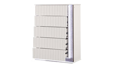 Fabio Contemporary Style 5-Drawer Chest Made with Diamond-Patterned Side Accents with LED Lighting and Wood in White Finish (CA inventory)