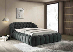 Modern Contemporary Style Charcoal / Black Color Chenille Fabric Tufted 1pc Eastern King Size Bed Bedroom