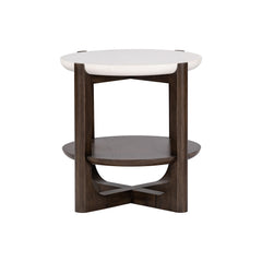 Transitional Style 1pc End Table Quartz Stone Top Trestle Base Dark Walnut Finish Primary Living Room