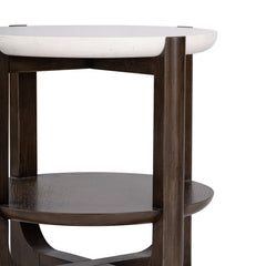 Transitional Style 1pc End Table Quartz Stone Top Trestle Base Dark Walnut Finish Primary Living Room