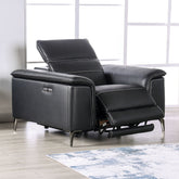 Contemporary Style Power Recliner Pillow Top Arms Metal Legs Extendable Footrest And Headrest Hardwood Frame Black Finish Primary Living Room