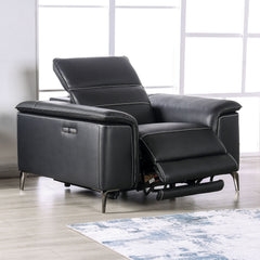 Contemporary Style Power Recliner Pillow Top Arms Metal Legs Extendable Footrest And Headrest Hardwood Frame Black Finish Primary Living Room