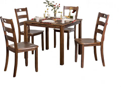 Transitional Style 5pc Dining Table Set 1x Table Square Shape 4x Chair Slat Back Walnut Finish Dining Room
