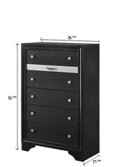 Modern Luxury 1pc Glam 5-Drawer Chest Pullout Jeweler Tray Silver Panel Bedroom Solid Wood Wooden Furniture