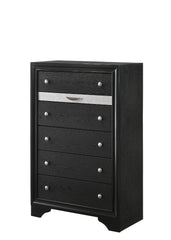Modern Luxury 1pc Glam 5-Drawer Chest Pullout Jeweler Tray Silver Panel Bedroom Solid Wood Wooden Furniture