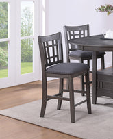 Set of 2pc High Chairs Dining Room Furniture Gray Solid wood Counter Height Chairs Upholstered Cushioned Open Square Design Back