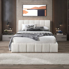 Hilar White Boucle Platform Bed King