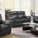 Jacob Grey Contemporary Faux Leather Loveseat with Pillow Top Arms