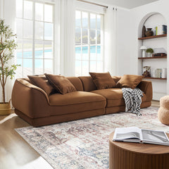 WKS16C Camel sofa, detachable pillowcase, flannel fabric, solid wood frame, high density high rebound sponge filling, Nordic modern style, 4 throw pillows.