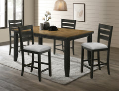 Contemporary 5pc Counter Height Dining Set 18" Extendable Leaf Table Gray Fabric Upholstered Chair Seats Wheat Charcoal Finish Wooden Solid Wood Dining Room Wooden Furniture