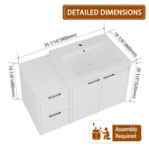 36" Bathroom Vanity With Resin Sink , 2-Soft Close Doors and 1-Side Cabinet, Float Mounting Design, Glossy White, Plywood(KD-Packing)