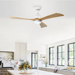 52" Ceiling Fan with Lights Remote Control,Quiet DC Motor 3 Blade Ceiling Fans 6 Speed Levels,Reversible Ceiling Fan, for Patio Living Room, Bedroom, Office,Indoor.(White +Natural)