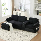 UNITED WE WIN L-type multifunctional corduroy sofa: 4-seater segmented design with cup holder/USB interface/storage box, equipped with movable console+Ottoman style storage space, optimized for Apt.