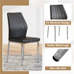 Set of 6 Black - and - Silver Dining Chairs,37 inches High: Ergonomic PU Backrest, Combines Comfort and Style.Perfectly blends comfort and elegance, Injecting more comfort and style into dining time.