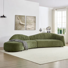 145.67'' Mid-Century Upholstered Comfy Couch with Facing Chaise Left for Livingroom,Bedroom, Apartment, Home Office GREEN