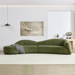 145.67'' Mid-Century Upholstered Comfy Couch with Facing Chaise Left for Livingroom,Bedroom, Apartment, Home Office GREEN