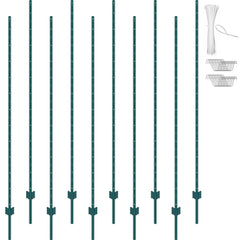 7 Feet Fence Post 10 Pack T-Post Heavy Duty Metal Fence Posts Green
