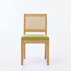 Farmhouse Rattan Dining Chairs Set of 2, Mid Century Modern Kitchen & Dining Room Chairs, Cane Upholstered Kitchen Side Chair with Natural Hardwood Frame, OliveGreen,SW1883OL
