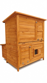 Chicken Coop, Double-House Wooden Chicken Coop For 6-8 Chickens With 3 Nesting Boxes And 2 Pull-Out Trays, Featuring A Foldable Ramp And Flip-Up Asphalt Roof