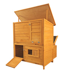 Chicken Coop, Double-House Wooden Chicken Coop For 6-8 Chickens With 3 Nesting Boxes And 2 Pull-Out Trays, Featuring A Foldable Ramp And Flip-Up Asphalt Roof