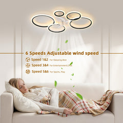 Black Ceiling Fan with Lights Remote Control and APP Control, Dimmable with Remote 7 Blades 6 Speeds of Wind