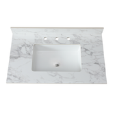 37"x22"Bathroom Vanity Top,sintered stone carra white Barthroom Vanity Sink Tops with Rectangular Undermount Ceramic Sink with Vanity Backsplash, Three Faucet Hole Bathroom Vanity Countertop