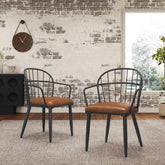 Indoor Upholstered Dining Chair With Metal Legs (Set of 2),Brown