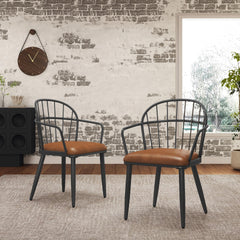 Indoor Upholstered Dining Chair With Metal Legs (Set of 2),Brown