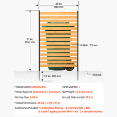 Wood Privacy Fence 1 Panel Slatted Air Conditioner Fence 39" W x 61" L