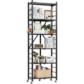 6-Tier Foldable Storage Shelf with Wheels 24 x 12 x 72-inch Metal Shelving
