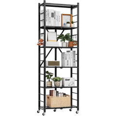 6-Tier Foldable Storage Shelf with Wheels 24 x 12 x 72-inch Metal Shelving