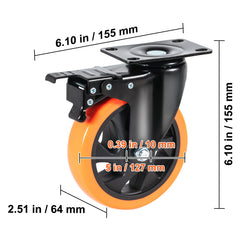 Caster Wheels, 5-inch Swivel Plate Casters, Set of 4, with Security A/B Locking No Noise PVC Wheels, Heavy Duty 450 lbs Load Capacity Per Caster, Non-Marking Wheels for Cart Furniture Workbench