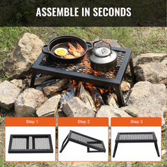 Folding Campfire Grill, Heavy Duty Steel Mesh Grate, 18" Portable Camping Grates Over Fire Pit, Camp Fire Cooking Equipment with Legs Carrying Bag, Grilling Rack for Outdoor Open Flame Cooking