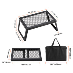 Folding Campfire Grill, Heavy Duty Steel Mesh Grate, 18" Portable Camping Grates Over Fire Pit, Camp Fire Cooking Equipment with Legs Carrying Bag, Grilling Rack for Outdoor Open Flame Cooking