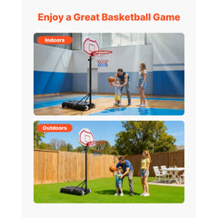 Portable Basketball Stand, 5.2 to 6.9 ft Height Adjustment Basketball Hoop & Goal, Kids Adjustable Basketballs Hoop with Nylon Net & Rolling Wheels, Portable Backboard Set for Patios, Poolside