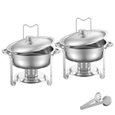 5 Qt 2 Pack Round Chafing Dish Buffet Set Full-Size Pan Stainless Steel Silver