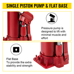 Hydraulic Long Ram Jack, 4 Tons/8818 lbs Capacity, with Single Piston Pump and Flat Base, Manual Cherry Picker w/Handle, for Garage/Shop Cranes, Engine Lift Hoist, Red