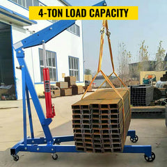 Hydraulic Long Ram Jack, 4 Tons/8818 lbs Capacity, with Single Piston Pump and Flat Base, Manual Cherry Picker w/Handle, for Garage/Shop Cranes, Engine Lift Hoist, Red