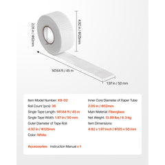 36 Rolls 147.64 ft x 1.97 inch Self-Adhesive Fiberglass Drywall Mesh Tape White