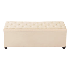 Storage Ottoman Bench, Button-Tufted End of Bed Bench with Side Bags, Flip-up Upholstered Storage Chest with Metal Frame, Linen Bed Ottoman for Living Room, Bedroom, Entryway, Office, Beige
