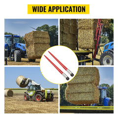 Pair Hay Spear 39" Bale Spear 3000 lbs Capacity, Bale Spike Quick Attach Square Hay Bale Spears 1 3/4", Red Coated Bale Forks, Bale Hay Spike with Hex Nut & Sleeve for Buckets Tractors Loaders