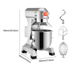 Commercial Food Mixer 30Qt 1100W 3 Speeds Adjustable 105/180/408 RPM Heavy Duty 110V with Stainless Steel Bowl Dough Hooks Whisk Beater for Schools Bakeries Restaurants Pizzerias