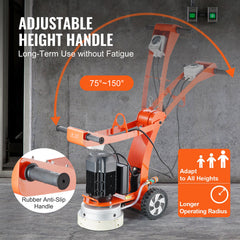 Electric Concrete Floor Grinder 10" Walk-Behind Grinder 1.7HP Concrete Floor Polisher, 1300W Grinding Machine, 1720RPM Upgrade Brushless Motor Surfacing Grinder for Granite/Marble/Stones